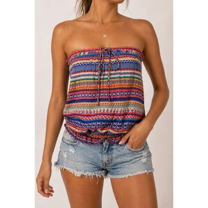 Mossimo Boho Geometric Bandeau Tankini Top Blouson Strapless M